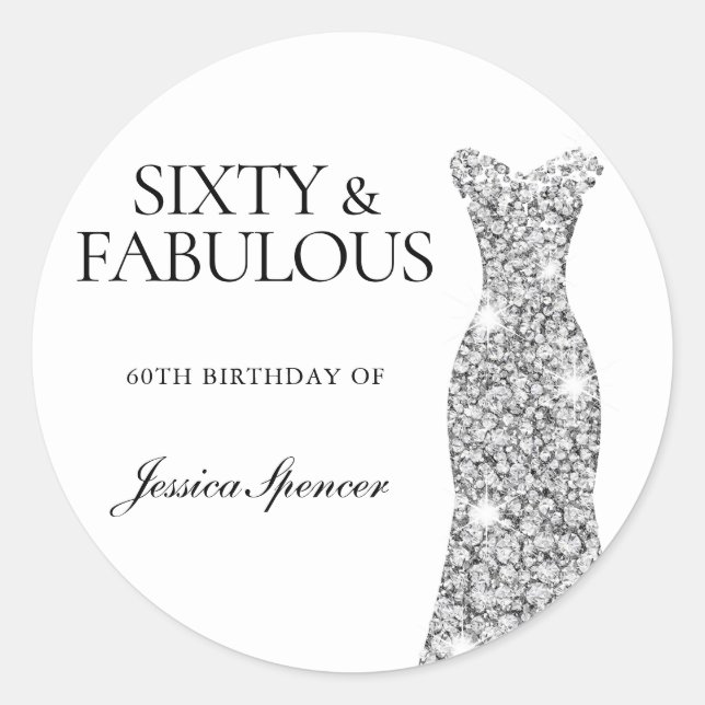 Sticker Rond Fabuleuse robe Diamond en argent 60e fête d'annive (Devant)