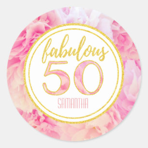 Sticker Rond Fabuleux 50e anniversaire Pink Gold Parties scinti