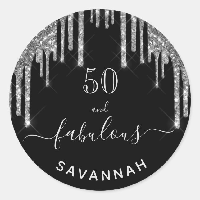 Sticker Rond Fabuleux anniversaire noir argent parties scintill (Devant)