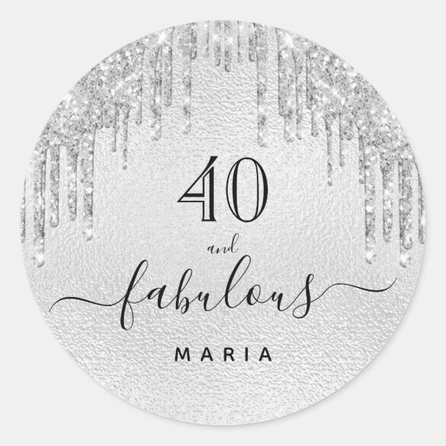 Sticker Rond Fabuleux anniversaire parties scintillant argent (Devant)
