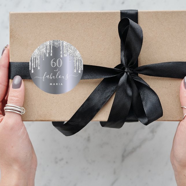 Sticker Rond Fabuleux parties scintillant d'anniversaire argent (Créateur téléchargé)