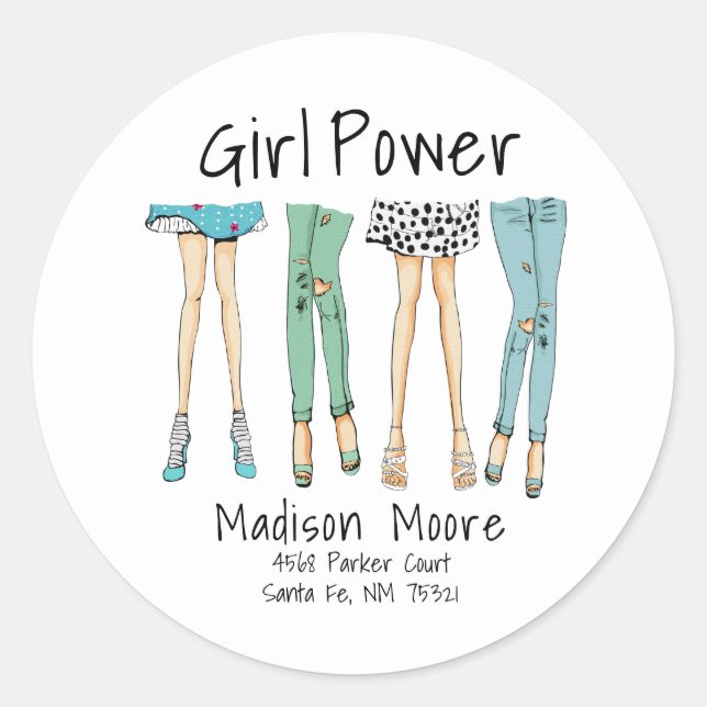 Sticker Rond Fabuleux pied "Girl Power" Enveloppe Sceau (Devant)