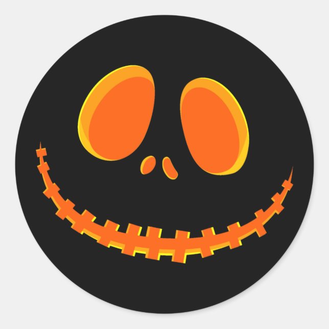 Sticker Rond Face Citrouille d'Halloween noir et orange joyeux (Devant)