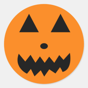 Sticker Rond Face Citrouille d'Halloween orange