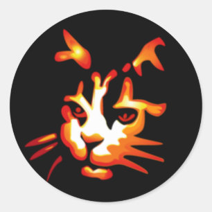 Sticker Rond Face de chat Halloween brillant