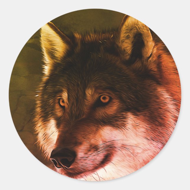 Sticker Rond Face de loup solitaire (Devant)
