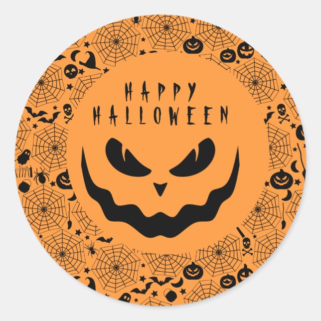 Sticker Rond Face Déplaisante du Citrouille Halloween Jack-o'-l (Devant)