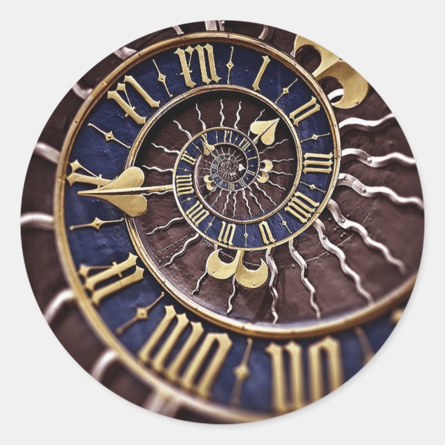 Sticker Rond Face d'horloge bleue et or (Devant)