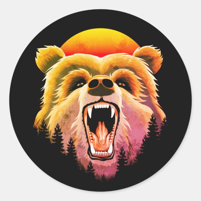 Sticker Rond Face d'ours grizzli (Devant)