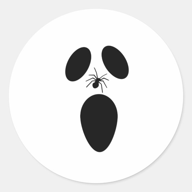 Sticker Rond Face fantôme noir et blanc d'Halloween (Devant)