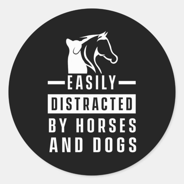 Sticker Rond Facilement Distrait Par Cheval Chiens Amoureux des (Devant)