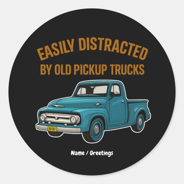 Sticker Rond Facilement Distrait Par De Vieux Camions De Ramass (Devant)