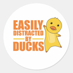 Sticker Rond Facilement Distrait Par Les Canards - Drôle Canard