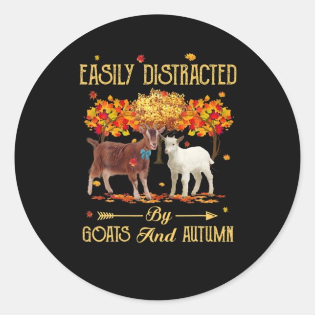 Sticker Rond Facilement Distrait Par Les Chèvres Et L'Automne S (Devant)
