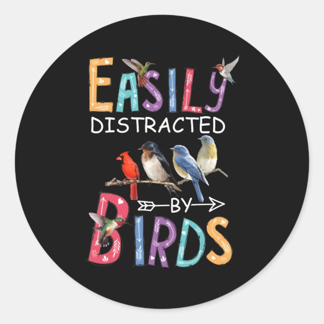Sticker Rond Facilement Distrait Par Les Oiseaux Oiseaux (Devant)