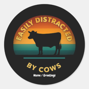 Sticker Rond Facilement Distrait Par Vaches Amusant Amateur De