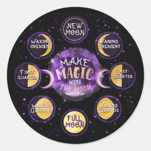 Sticker Rond Faire de la Magie Avec Les Cycles Lunaires Phases