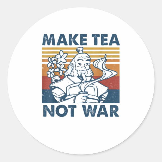 Sticker Rond Faire du thé pas guerre drôle SamuraiBoireThé TShi (Devant)