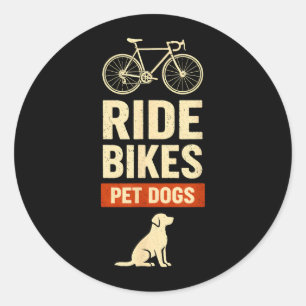 Sticker Rond Faire du vélo Caresser les chiens Bicyclette Cycli