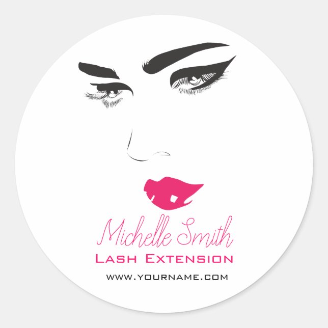 Sticker Rond Faire face à de longues cils rose lèvres Lash Exte (Devant)