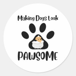 Sticker Rond Faire paraître les chiens paweux, Groomer