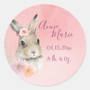 Sticker Rond Faire-part d'aquarelle de lapin d'animal de forêt