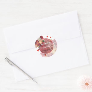 Sticker Rond Faire-part de Baby Shower Fleur et Cœur