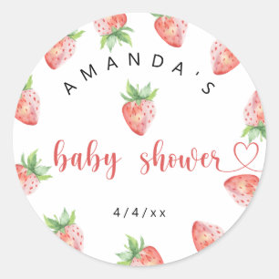Sticker Rond Faire-part de Baby shower - Fraises