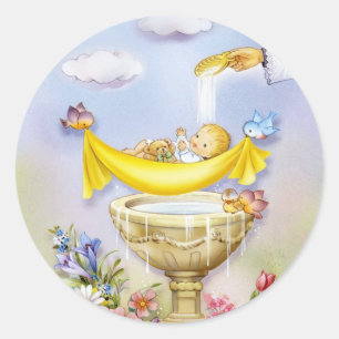 Sticker Rond Faire-part de baptême de baptême de bébé
