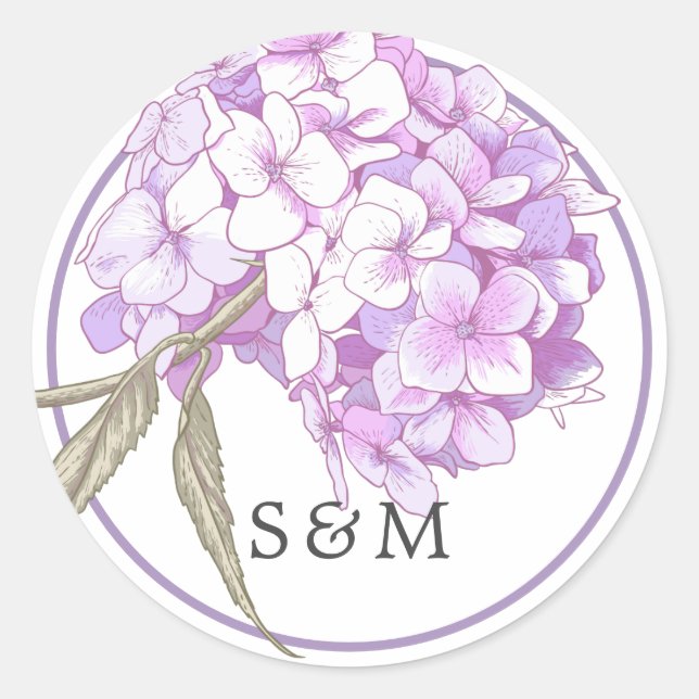 Sticker Rond Faire-part de mariage de monogramme floral pourpre (Devant)