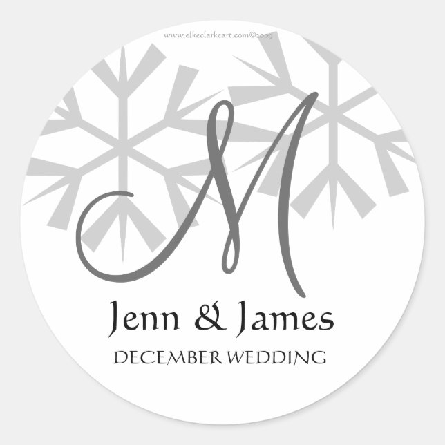 Sticker Rond Faire-part de mariage d'hiver Monogramme M Sceau (Devant)