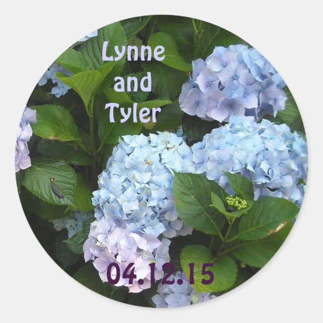Sticker Rond Faire-part de mariage élégant à l'hortensia (Devant)