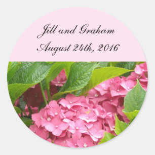 Sticker Rond Faire-part de mariage élégant Hydrangea rose
