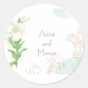 Sticker Rond Faire-part de mariage moderne floral minimaliste