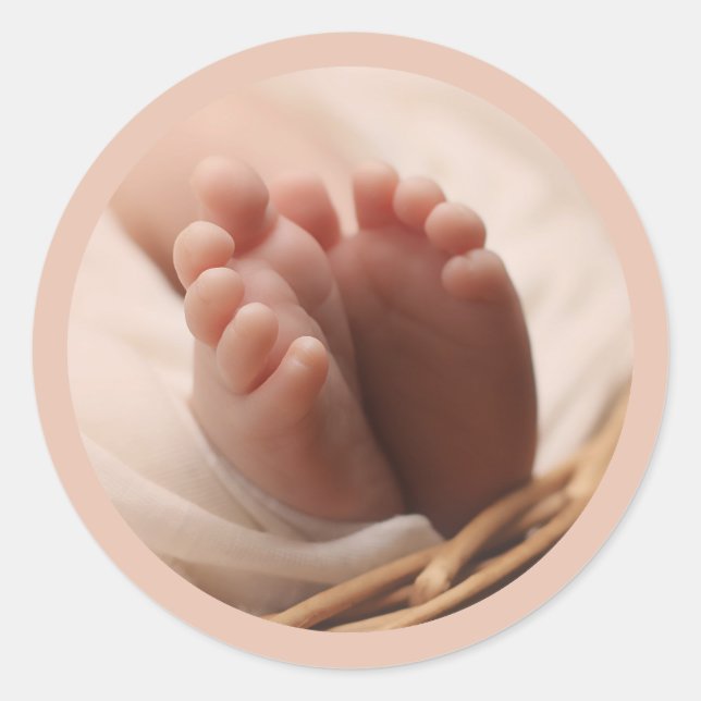 Sticker Rond Faire-part de naissance Bébé petits pieds Rose    (Devant)