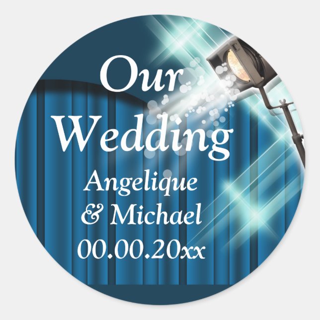 Sticker Rond Faire-part mariage Hollywood bleu (Devant)
