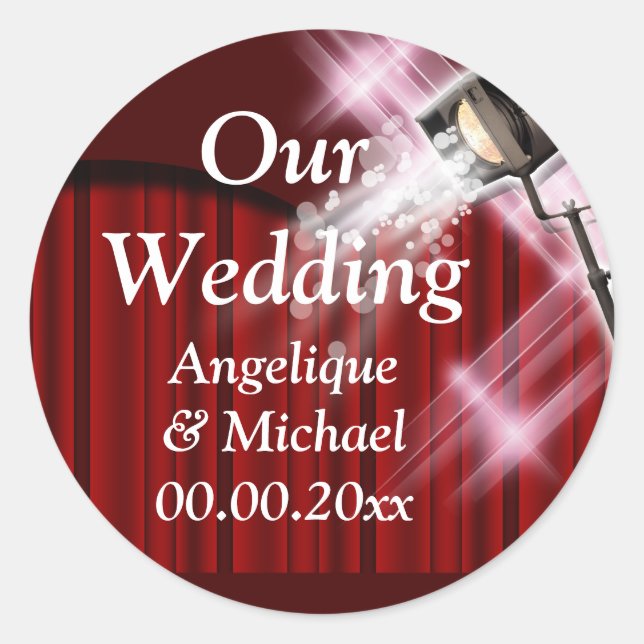 Sticker Rond Faire-part mariage Hollywood rouge (Devant)