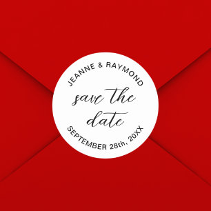 Sticker Rond Faire-part Mariage simple propre Enregistrer la da