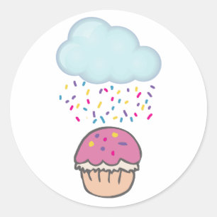 Sticker Rond Faire Pleuvoir des Vermicelles sur un Cupcake