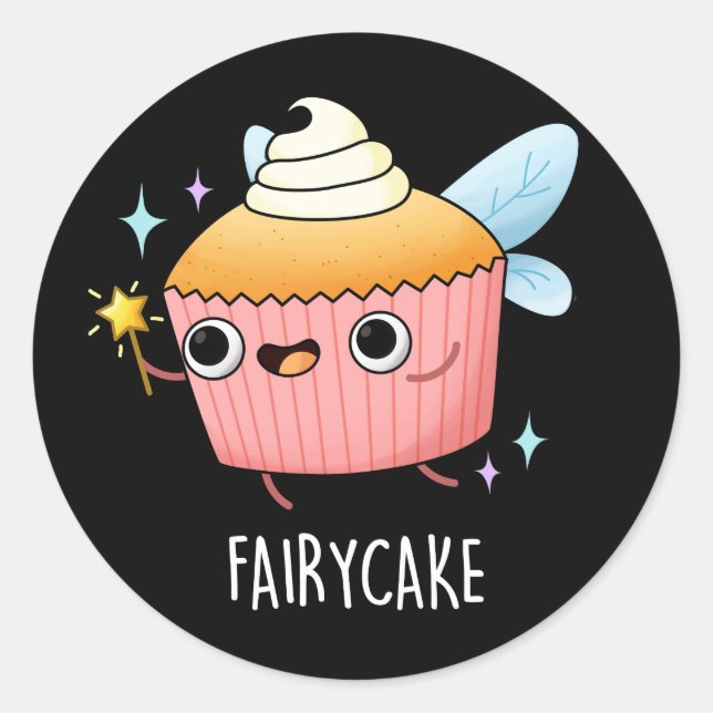 Sticker Rond Fairy Cake Funny Cupcake Pun Dark BG (Devant)