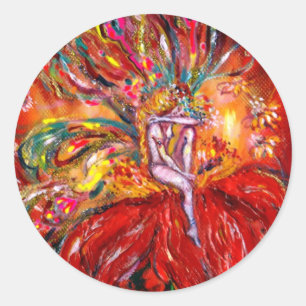 STICKER ROND FAIRY EN ROUGE