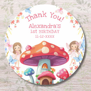 Sticker Rond Fairy First Floral Girl 1er anniversaire Merci