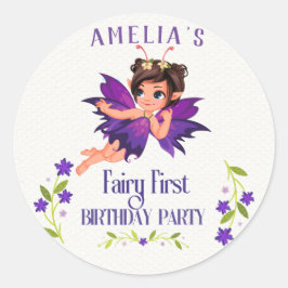 Sticker Rond Fairy First Girl's 1st Birthday Enchanted forest