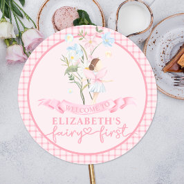 Sticker Rond Fairy First Girl's 1st Birthday Party Personnalisé