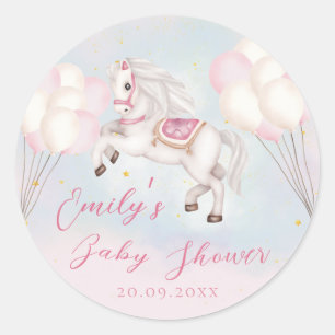 Sticker Rond Fairytale bébé Pony rose ballons étoiles Douche