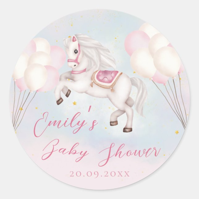 Sticker Rond Fairytale bébé Pony rose ballons étoiles Douche (Devant)