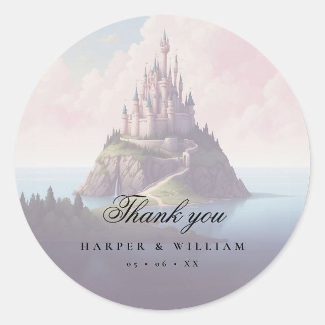 Sticker Rond Fairytale château mariage merci (Devant)