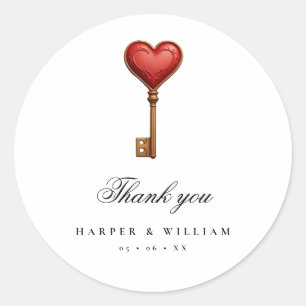 Sticker Rond Fairytale coeur clé mariage merci