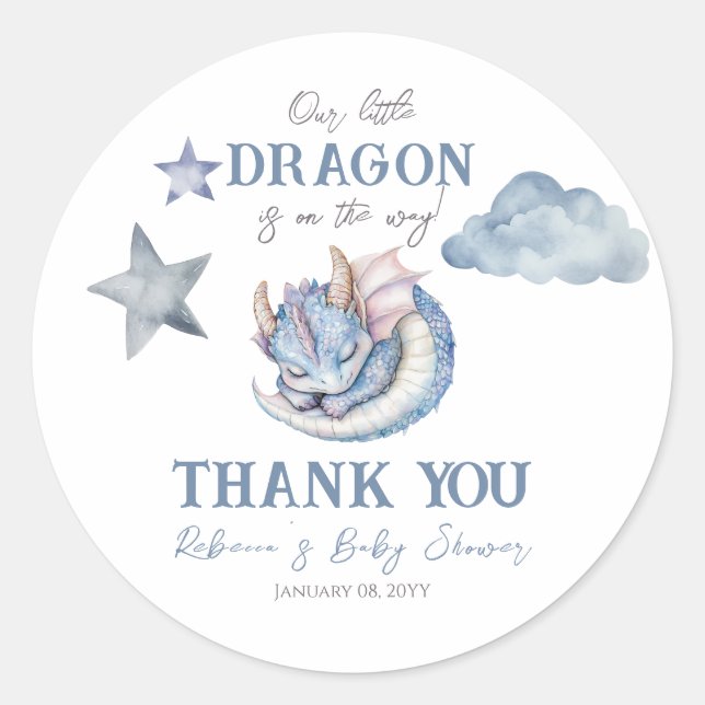 Sticker Rond Fairytale Dreamy Dragon Baby Shower (Devant)