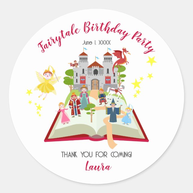 Sticker Rond Fairytale Stories Fille fête d'anniversaire (Devant)